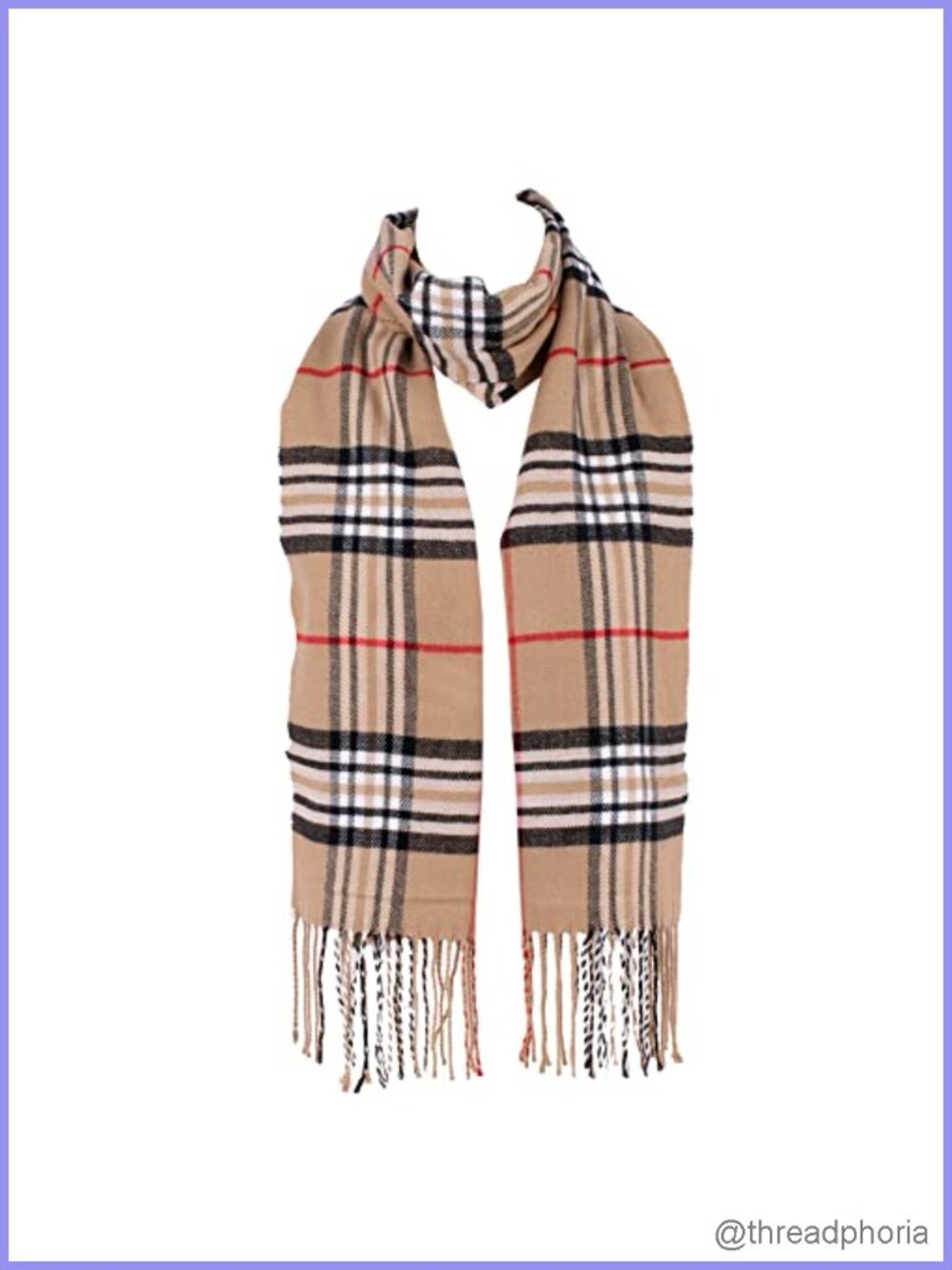Classic Plaid Check Winter Scarf Super Soft Lightweight Acrylic Fringe Wrap